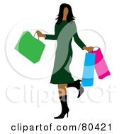 Poster, Art Print Of Hispanic Woman Kicking Up Her Heel And Carrying Bags