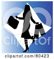 Royalty Free RF Clipart Illustration Of A Black Silhouette Shopping Woman Kicking Up Her Heel And Carrying Bags