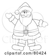 Poster, Art Print Of Black And White Outline Of A Waving Friendly Fat Santa