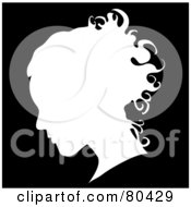 Poster, Art Print Of White Silhouette Of A Womans Profiled Face On Black