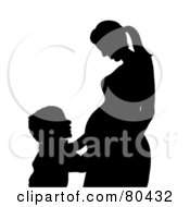Royalty Free RF Clipart Illustration Of A Black Silhouette Of A Boy Hugging His Pregnant Mom