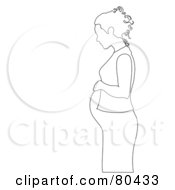Royalty Free RF Clipart Illustration Of A Black And White Outline Of A Pregnant Woman In Profile Touching Her Tummy by Pams Clipart