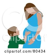 Poster, Art Print Of Caucasian Boy Hugging His Pregnant Mom