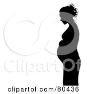 Poster, Art Print Of Black Silhouette Of A Pregnant Woman In Profile Touching Her Tummy
