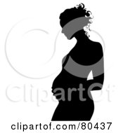 Poster, Art Print Of Black Silhouette Of A Pregnant Woman In Profile Touching Her Belly