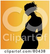 Poster, Art Print Of Black And White Outline Of A Pregnant Woman In Profile Touching Her Stomach