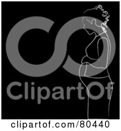 Royalty Free RF Clipart Illustration Of A White Outline Of A Pregnant Woman In Profile Touching Her Tummy by Pams Clipart