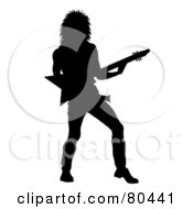 Royalty Free RF Clip Art Illustration Of A Silhouetted Rock Star Man Playing An Electric Guitar by Pams Clipart