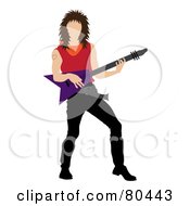 Brunette Rock Star Man With A Mullet Playing An Electric Guitar