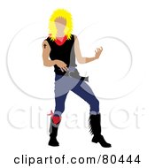Blond Rock Star Man With A Mullet Playing An Air Guitar