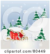 Poster, Art Print Of Santas Sleigh Near Evergreens On A Hill In The Snow