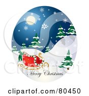 Poster, Art Print Of Oval Scene Of Santas Sleigh With Merry Christmas Text On A Snowy Night