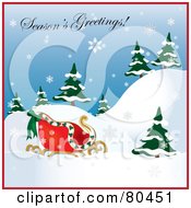 Poster, Art Print Of Seasons Greetings Image With Santas Sleigh On A Hill With Trees