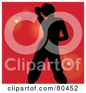 Royalty Free RF Clipart Illustration Of A Black Silhouette Of A Dancing Woman Holding Her Hand Behind Her Head On Red