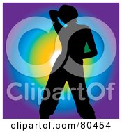 Poster, Art Print Of Black Silhouette Of A Dancing Woman Holding Her Hand Behind Her Head On Colors