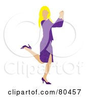 Royalty Free RF Clipart Illustration Of A Blond Businesswoman Kicking Up Her Heels And Doing A Happy Dance by Pams Clipart