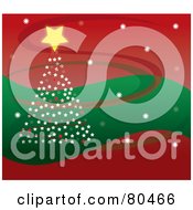 Royalty Free RF Clipart Illustration Of A Starry Christmas Tree On A Wavy Green And Red Background With Swooshes by Pams Clipart