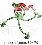 Royalty Free RF Clipart Illustration Of A Leggy Green Frog Dancing And Wearing A Santa Hat by Zooco