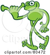 Royalty Free RF Clipart Illustration Of A Leggy Green Frog Running And Wearing A Santa Hat by Zooco