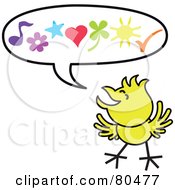 Poster, Art Print Of Yellow Chicken With Happy Symbols In A Word Balloon