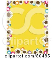 Poster, Art Print Of Yellow Background Bordered In Daisy Flowers And A Bee