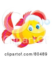 Poster, Art Print Of Yellow Marine Fish Wearing A Santa Hat