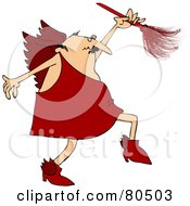 Royalty Free RF Clipart Illustration Of A Cupid In Red Using A Feather Duster