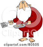 Poster, Art Print Of Chubby Santa Cooking Eggs In His Pajamas