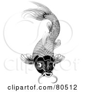 Royalty Free RF Clipart Illustration Of A Black And White Oriental Styled Koi Fish
