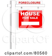 Royalty Free RF Clipart Illustration Of A Foreclosure Sign Over A House For Sale Sign On A Post by tdoes #COLLC80560-0154