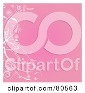 Poster, Art Print Of Pink Background With A White Left Floral Border