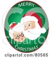 Royalty Free RF Clipart Illustration Of A Merry Christmas Oval Of Mr And Mrs Claus Cheek To Cheek