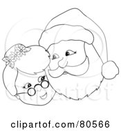 Poster, Art Print Of Black And White Outline Of Mr And Mrs Claus Cheek To Cheek
