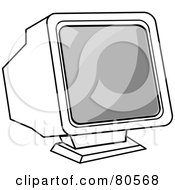 Royalty Free RF Clipart Illustration Of A Gray Black And White Old Fashioned Computer Monitor Screen