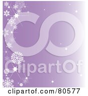 Poster, Art Print Of Sparkly Gradient Purple Background With A Left Snowflake Border And Twinkles Throughout