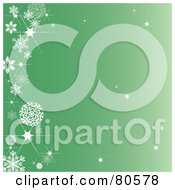 Poster, Art Print Of Sparkly Green Background With A Left Snowflake Border