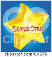 Poster, Art Print Of Gold Superstar With Swirls On Blue