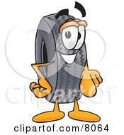 Clipart Picture Of A Rubber Tire Mascot Cartoon Character Pointing At The Viewer