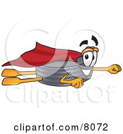 Clipart Picture Of A Rubber Tire Mascot Cartoon Character Flying Dressed As A Super Hero by Mascot Junction