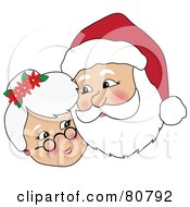 Royalty Free RF Clipart Illustration Of Mr And Mrs Claus Cuddling Cheek To Cheek by Pams Clipart