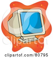 Poster, Art Print Of Old Fashioned Computer Monitor Screen On Orange