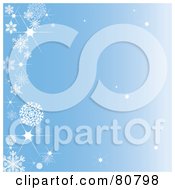 Royalty Free RF Clipart Illustration Of A Sparkly Blue Background With A Left Snowflake Border by Pams Clipart