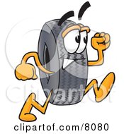 Rubber Tire Mascot Cartoon Character Running