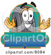 Rubber Tire Mascot Cartoon Character With A Blank Label