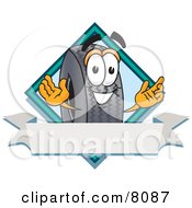 Rubber Tire Mascot Cartoon Character With A Blank Ribbon Label