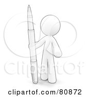 Royalty Free RF Clipart Illustration Of A Technical Sketch Drawing Of A Design Mascot Holding A Pen by Leo Blanchette