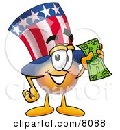 Uncle Sam Mascot Cartoon Character Holding A Dollar Bill