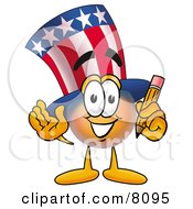 Uncle Sam Mascot Cartoon Character Holding A Pencil