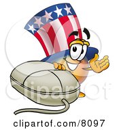 Uncle Sam Mascot Cartoon Character With A Computer Mouse