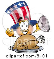 Poster, Art Print Of Uncle Sam Mascot Cartoon Character Serving A Thanksgiving Turkey On A Platter